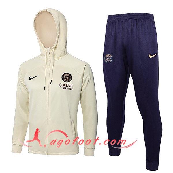 Ensemble Survetement Veste A Capuche Coupe-Vent PSG Beige 2024/2025