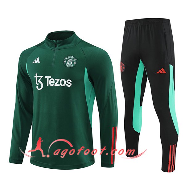 Ensemble Survetement de Foot Manchester United Vert/Noir 2024/2025