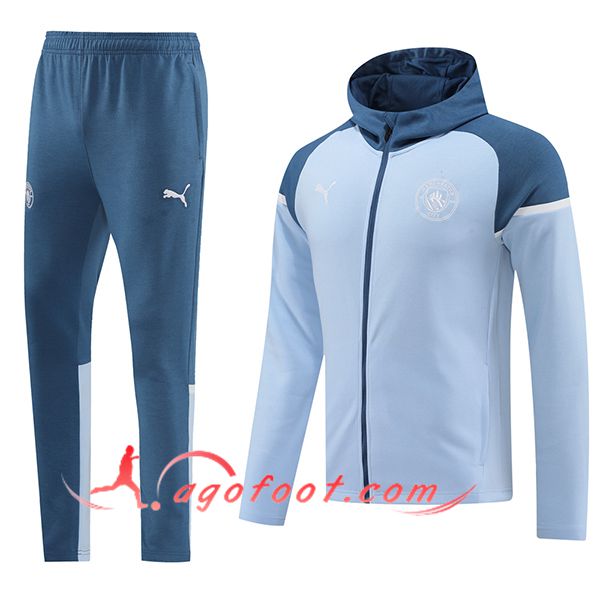 Ensemble Survetement Veste A Capuche Coupe-Vent Manchester United Bleu 2024/2025