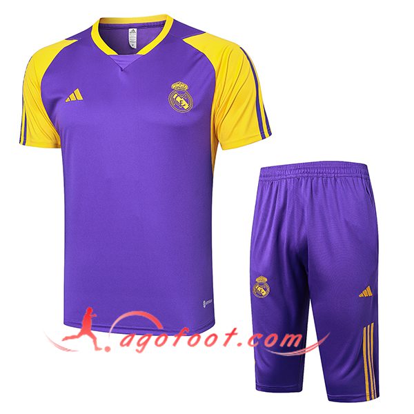 Ensemble Training T-Shirts + Shorts Real Madrid Pourpre/Jaune 2024/2025