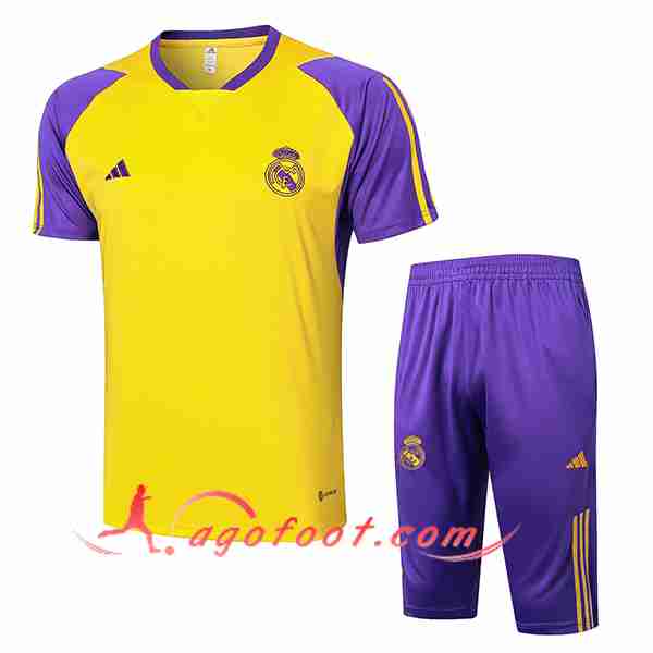 Ensemble Training T-Shirts + Shorts Real Madrid Jaune/Pourpre 2024/2025