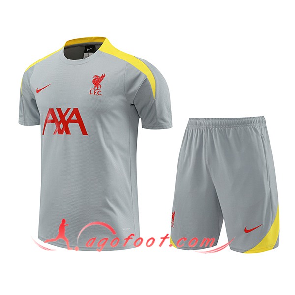 Ensemble Training T-Shirts + Shorts FC Liverpool Gris/Rouge/Jaune 2024/2025