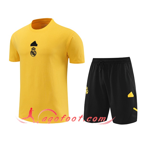 Ensemble Training T-Shirts + Shorts Real Madrid Jaune/Noir 2024/2025
