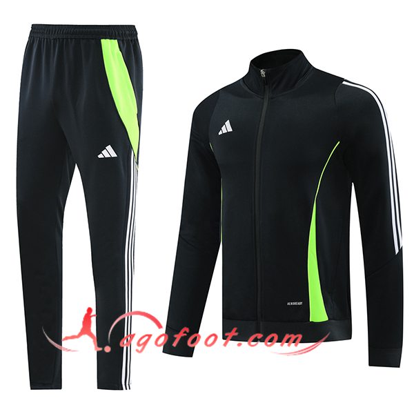 Ensemble Survetement de Foot Veste Foot Adidas Noir/Blanc/Vert 2024/2025
