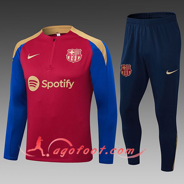 Ensemble Survetement de Foot FC Barcelone Enfant Rouge/Bleu/Jaune 2024/2025