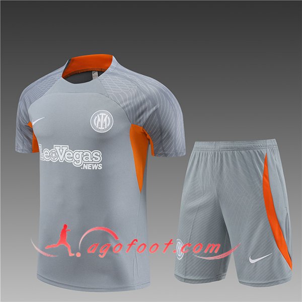 Ensemble Training T-Shirts + Shorts Inter Milan Gris/Orange Enfant 2024/2025