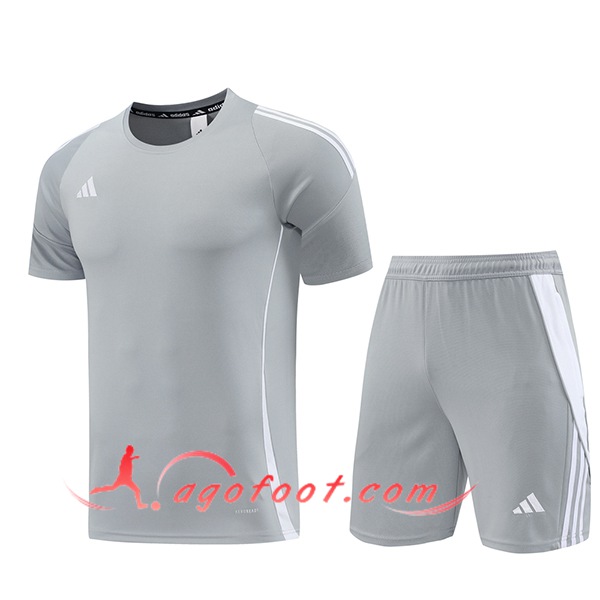 Ensemble Training T-Shirts + Shorts Adidas Gris/Blanc 2024/2025