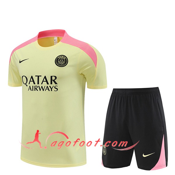 Ensemble Training T-Shirts + Shorts PSG Jaune/Rose/Noir 2024/2025