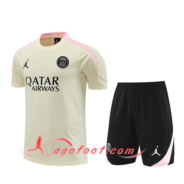 Ensemble Training T-Shirts + Shorts PSG Beige/Rose/Noir 2024/2025