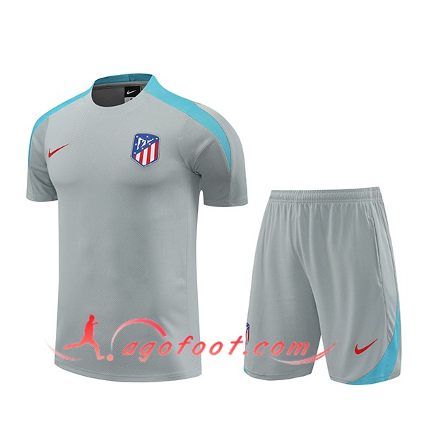 Ensemble Training T-Shirts + Shorts Atletico Madrid Gris/Bleu 2024/2025