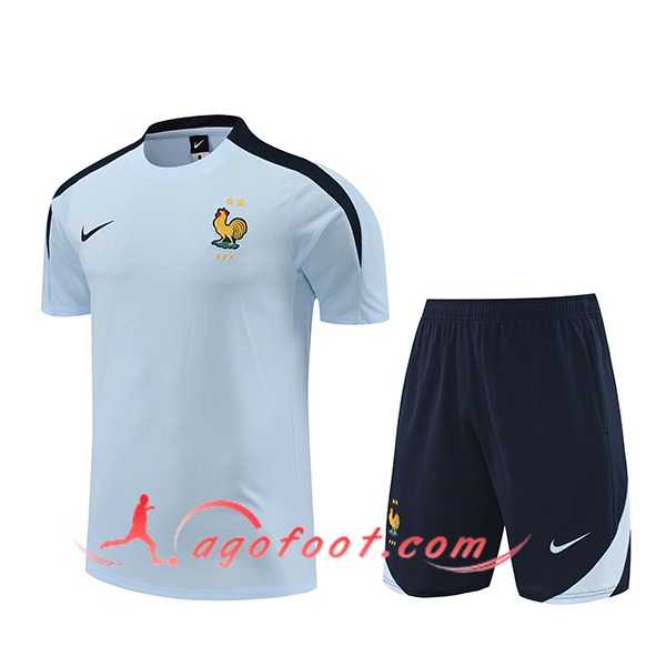 Ensemble Training T-Shirts + Shorts France Bleu/Noir 2024/2025