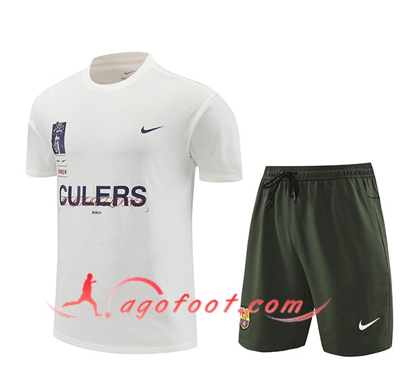 Ensemble Training T-Shirts + Shorts FC Barcelone Blanc/Vert 2024/2025