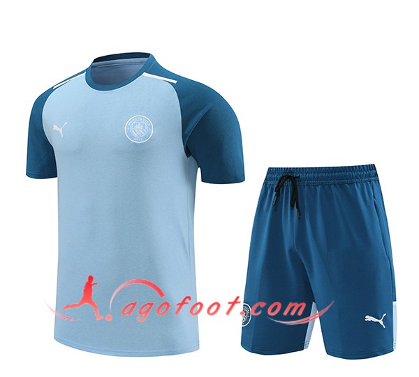 Ensemble Training T-Shirts + Shorts Manchester City Bleu 2024/2025