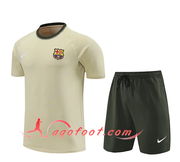 Ensemble Training T-Shirts + Shorts FC Barcelone Beige/Vert 2024/2025