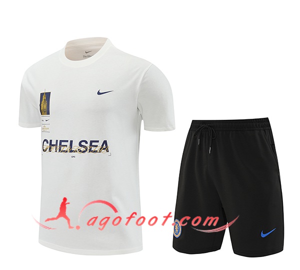 Ensemble Training T-Shirts + Shorts FC Chelsea Blanc/Noir 2024/2025