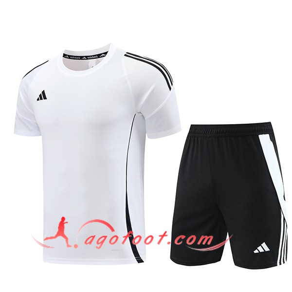 Ensemble Training T-Shirts + Shorts Adidas Blanc/Noir 2024/2025