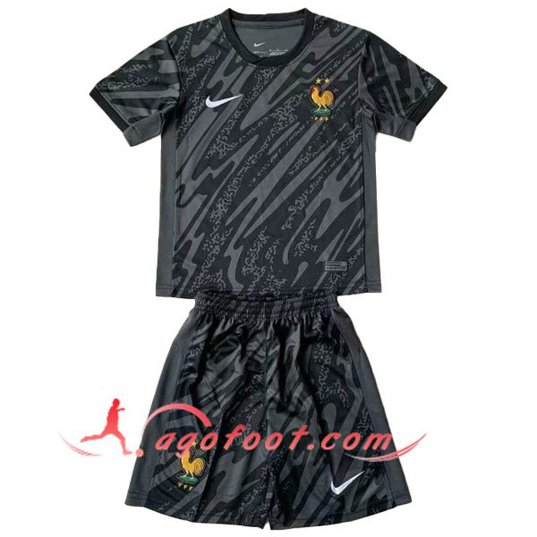 Maillot de Foot France Enfant Gardien de But Noir UEFA Euro 2024