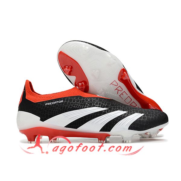 Adidas Chaussures de Foot PREDATOR ELITE LACELESS BOOTS FG Blanc/Noir/Rouge