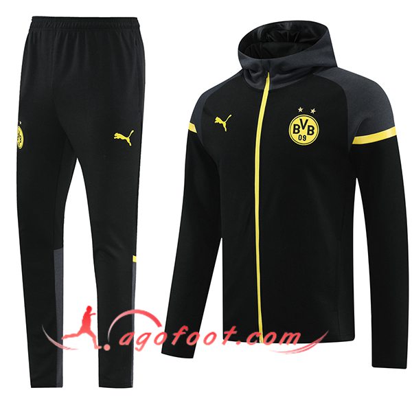 Ensemble Survetement Veste A Capuche Coupe-Vent Dortmund Noir/Jaune 2024/2025