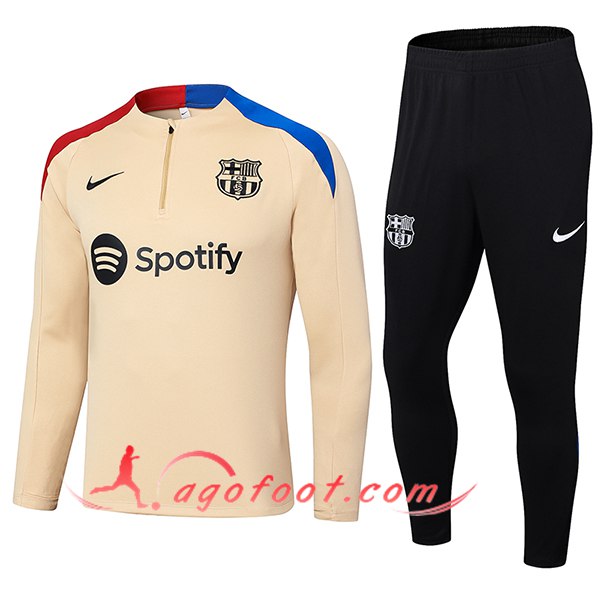 Ensemble Survetement de Foot FC Barcelone Beige/Bleu/Rouge 2024/2025