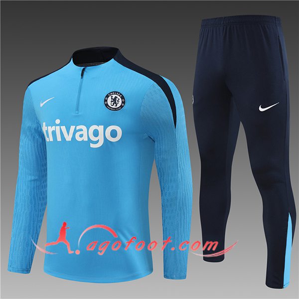 Ensemble Survetement de Foot FC Chelsea Enfant Bleu/Noir 2024/2025