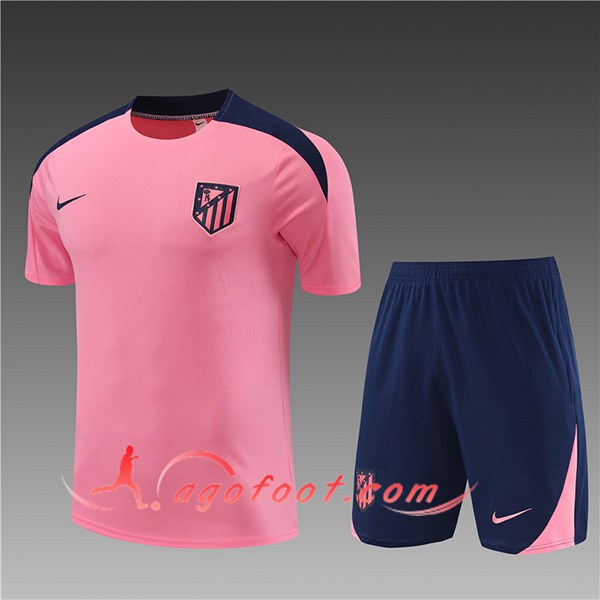 Ensemble Training T-Shirts + Shorts Atletico Madrid Enfant Rose/Bleu 2024/2025