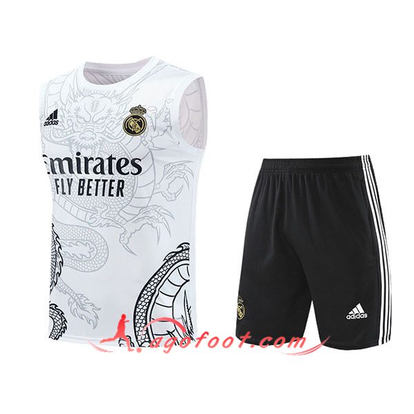 Ensemble Training Debardeur + Shorts Real Madrid Blanc/Noir 2024/2025