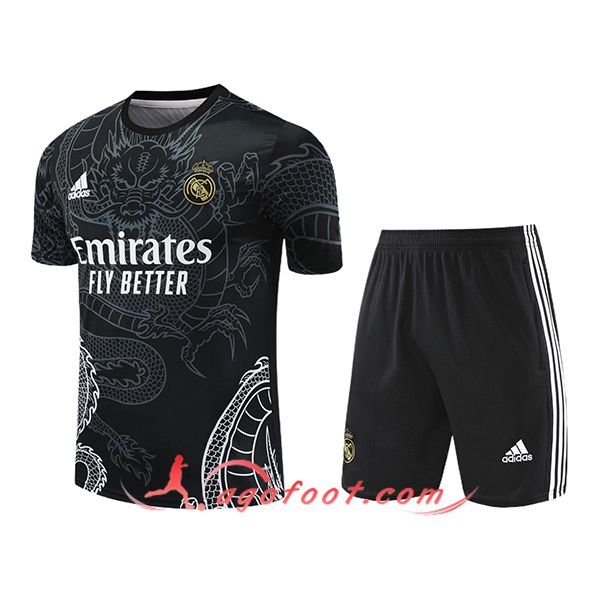 Ensemble Training T-Shirts + Shorts Real Madrid Noir/Gris/Blanc 2024/2025