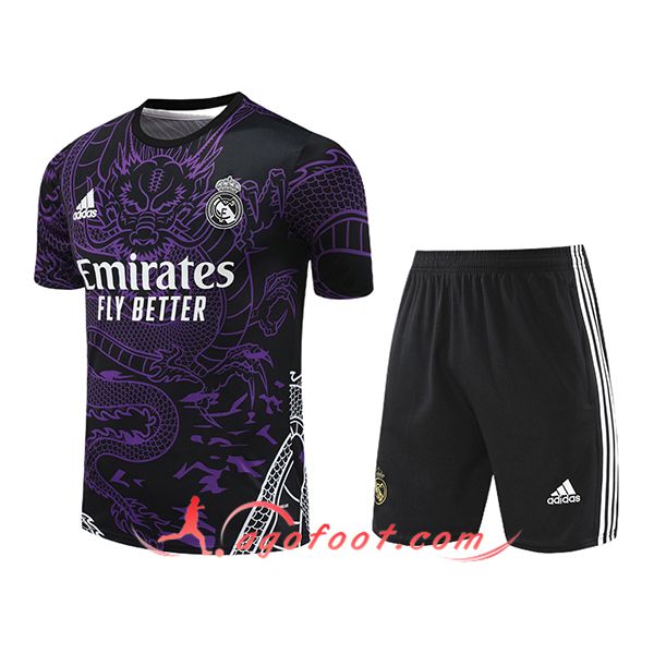 Ensemble Training T-Shirts + Shorts Real Madrid Pourpre/Noir 2024/2025 -02