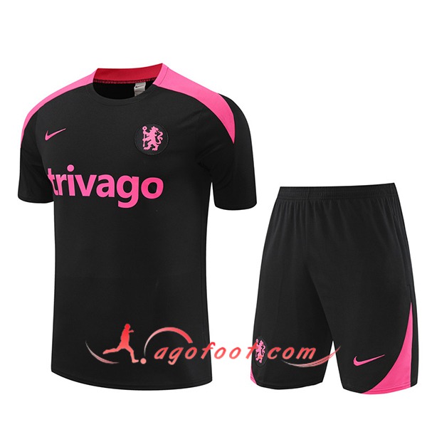 Ensemble Training T-Shirts + Shorts FC Chelsea Noir/Rose 2024/2025