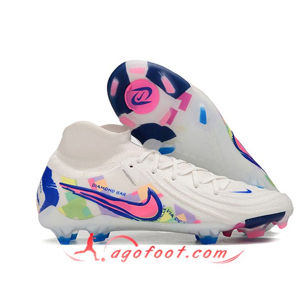 Nike Chaussures de Foot Phantom Luna Elite NU FG Blanc/Rose/Bleu