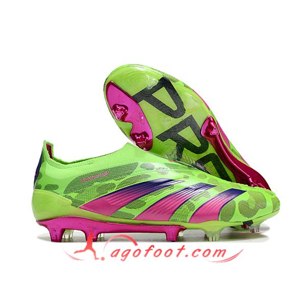 Adidas Chaussures de Foot PREDATOR ELITE LACELESS BOOTS FG Vert/Pourpre/Gris