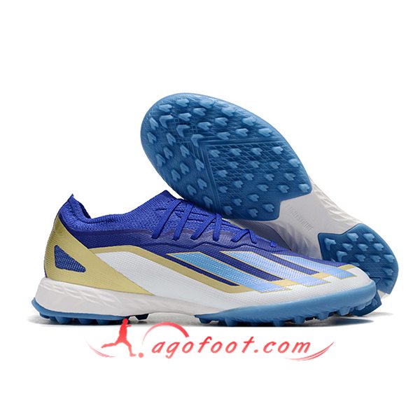 Adidas Chaussures de Foot X CRAZYFAST.1 TF BOOTS Blanc/Bleu/Jaune