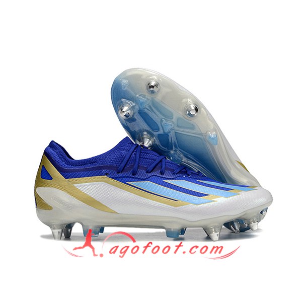 Adidas Chaussures de Foot X Crazyfast1 SG Blanc/Bleu/Jaune -02