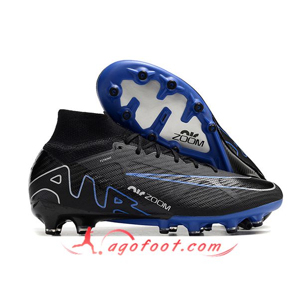 Nike Chaussures de Foot Air Zoom Mercurial Superfly IX Elite AG Noir/Bleu