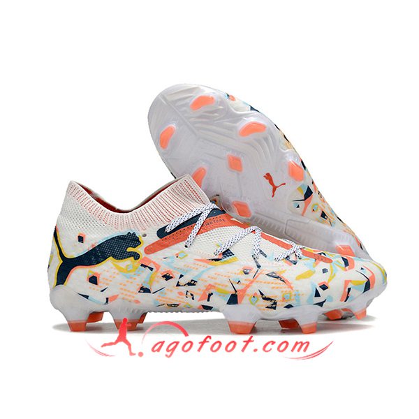 PUMA Chaussures de Foot FUTURE 7 ULTIMATE FG/AG Blanc/Noir/Orange