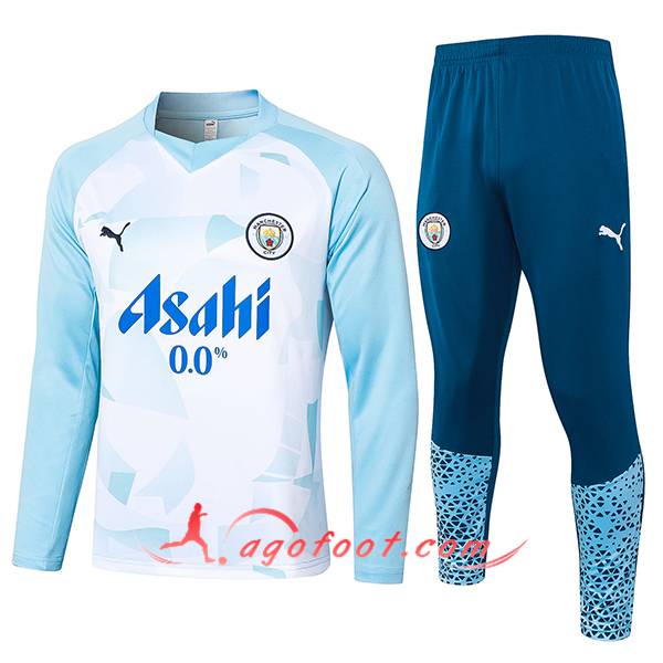 Ensemble Survetement de Foot Manchester City Blanc/Bleu 2024/2025