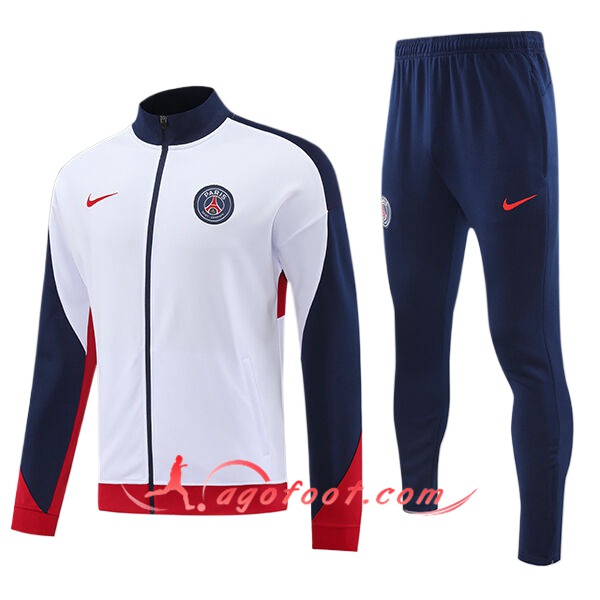 Ensemble Survetement de Foot Veste Foot PSG Blanc/Bleu/Rouge 2024/2025