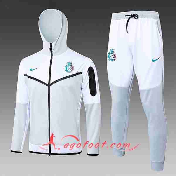 Ensemble Survetement Veste A Capuche Coupe-Vent Al-Nassr FC Enfant Blanc/Gris 2024/2025