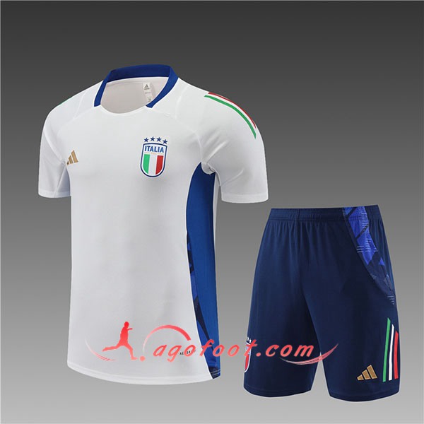 Ensemble Training T-Shirts + Shorts Italie Blanc/Bleu Enfant 2024/2025