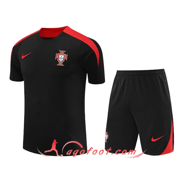 Ensemble Training T-Shirts Portugal Noir/Rouge 2024/2025