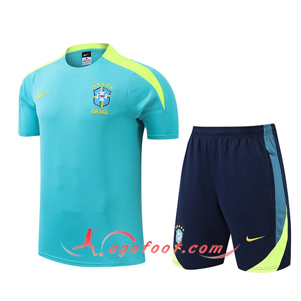 Ensemble Training T-Shirts Brésil Bleu/Vert 2024/2025