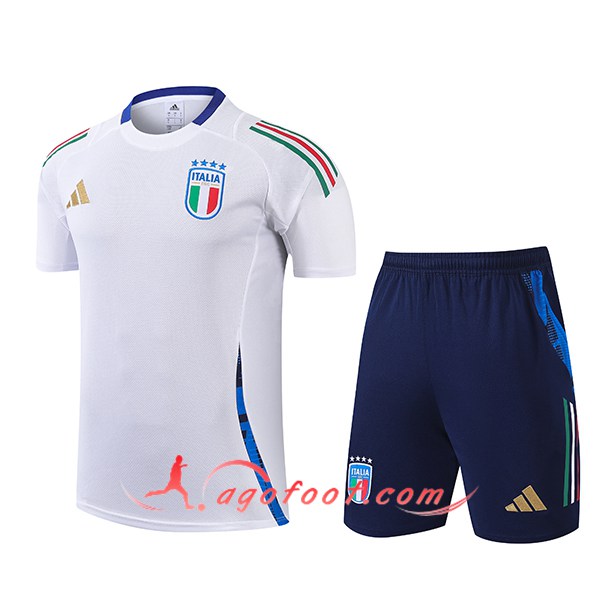 Ensemble Training T-Shirts Italie Blanc/Bleu 2024/2025