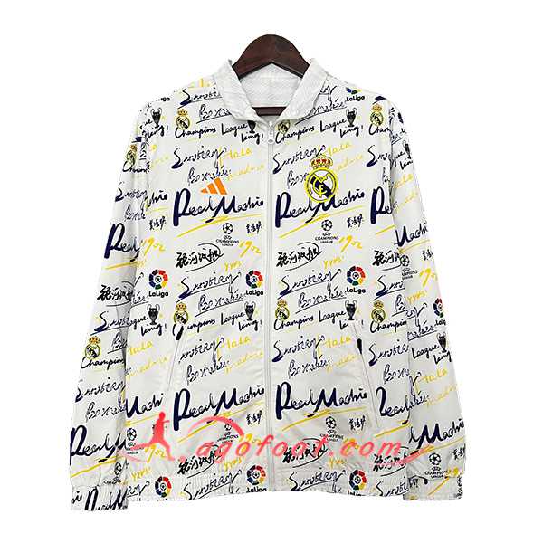 Coupe-Vent Real Madrid Blanc/Noir/Jaune 2024/2025