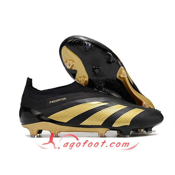 Adidas Chaussures de Foot PREDATOR ELITE LACELESS BOOTS FG Noir/Jaune
