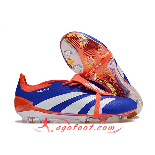 Adidas Chaussures de Foot Predator Elite Tongue FG Blanc/Orange/Bleu