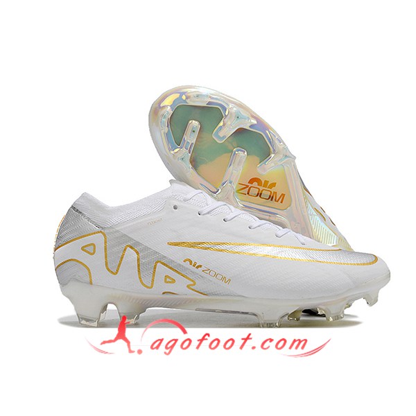 Nike Chaussures de Foot AIR Zoom Mercurial Vapor 15 Elite XXV FG Blanc/Gris/Jaune