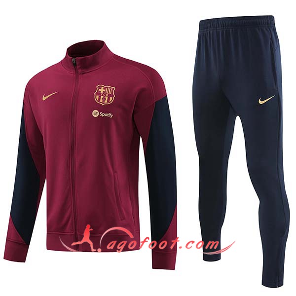 Ensemble Survetement de Foot Veste Foot FC Barcelone Vin Rouge 2024/2025
