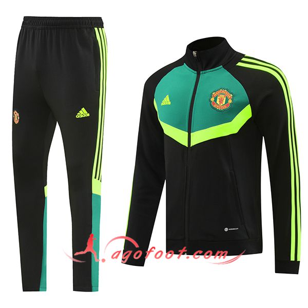 Ensemble Survetement de Foot Veste Foot Manchester United Noir/Vert 2024/2025
