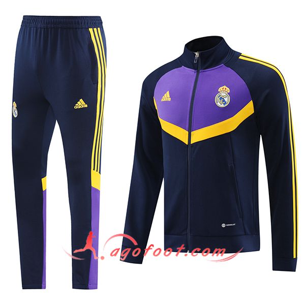 Ensemble Survetement de Foot Veste Foot Real Madrid Bleu/Violet/Jaune 2024/2025
